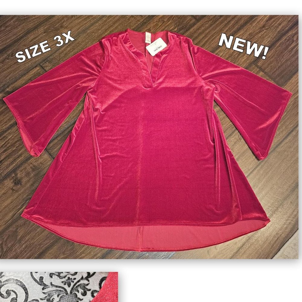 NEW! RED TUNIC TOP WITH BELL SLEVES-3X